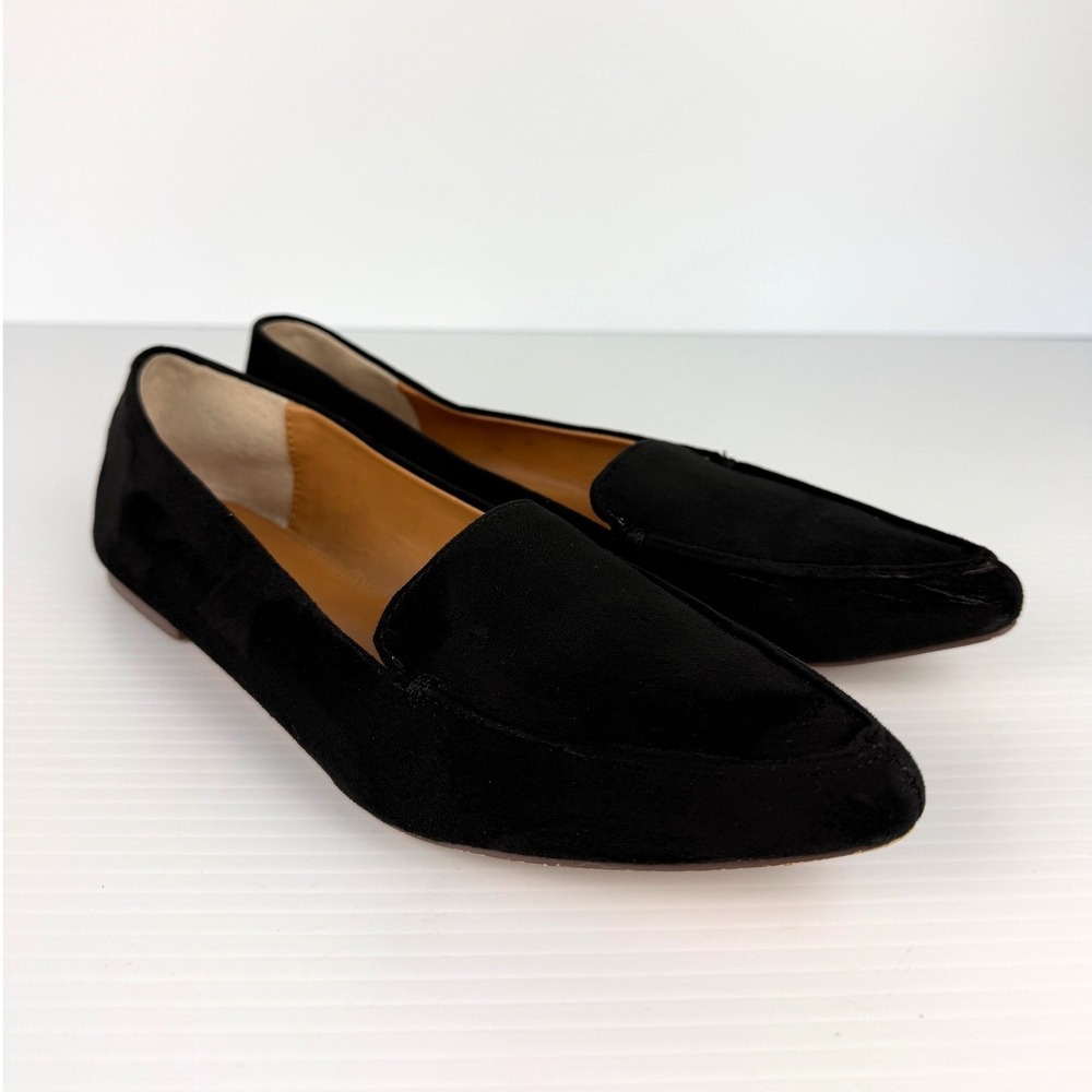J.Crew Womens Black Suede Pointed Toe Loafers Slip On Flats Shoes